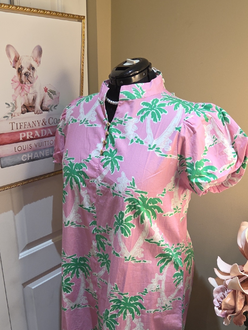 Nwt XXL STS SAIL TO SABLE Pink Palm-Print Maxi Dress with Mandarin Collar - Picture 6 of 17